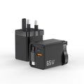 65W GaN PD Fast Charger with Retractable Type-C Cable (70cm) | Dual Port USB-C + USB-A Wall Adapter (UK Plug)