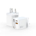 65W GaN Fast Charger | Retractable USB-C Cable | Dual Port UK Plug | White